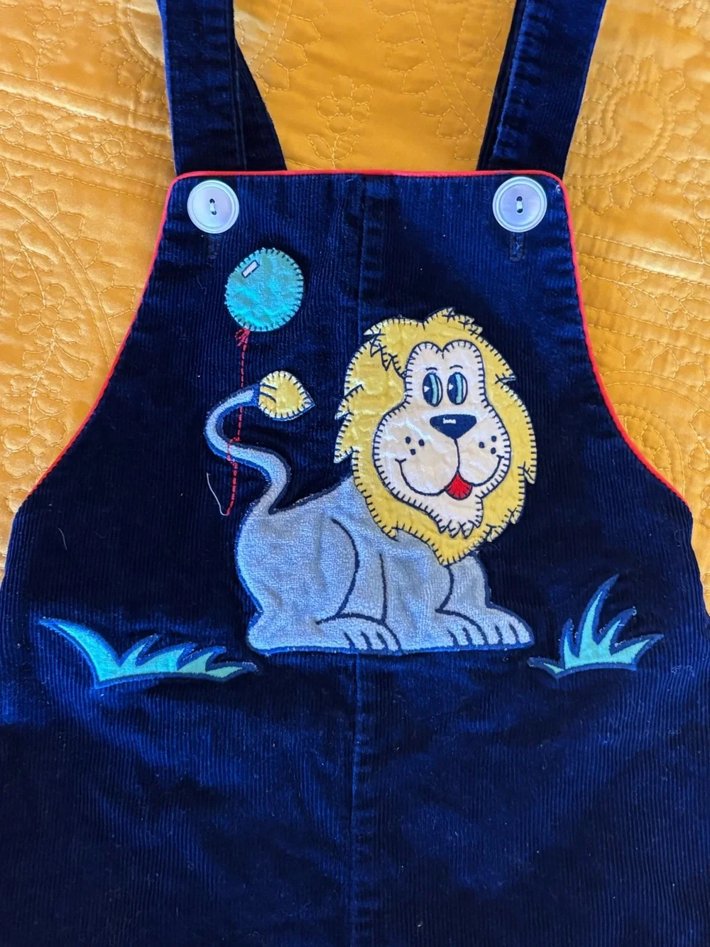 Vintage Baby Boy Lion Corduroy Overalls